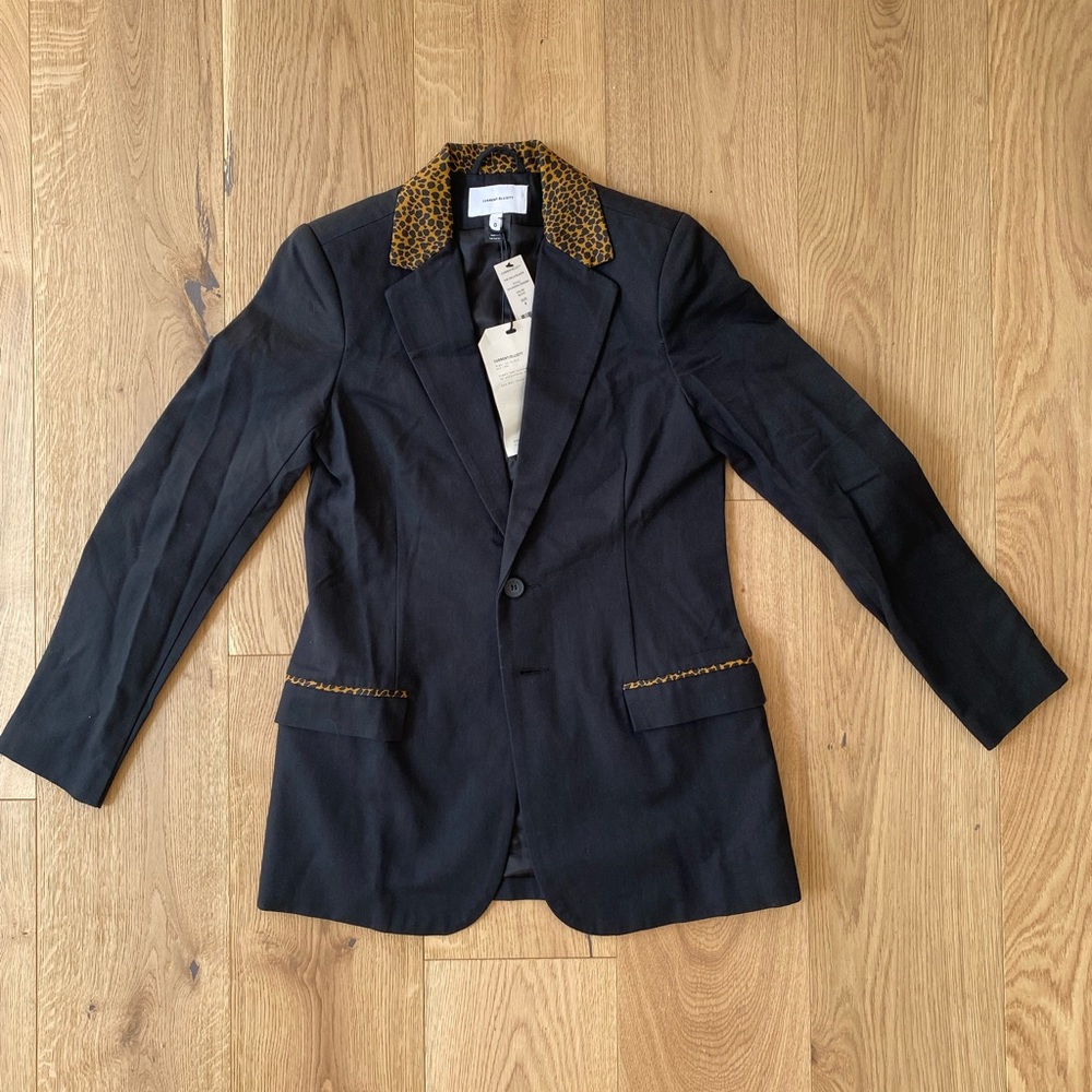 CURENT/ELLIOT Leopard Print Trim Black Calla Boyfriend Blazer